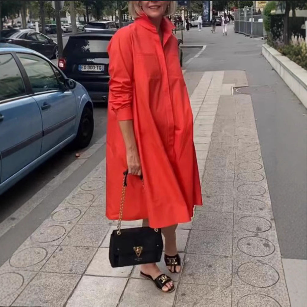 Damen nan Oversize-Popeline Swing-Hemdkleid mit verdeckter Knopfleiste, Eingrifftaschen und krempelbaren Ärmeln Echo Archiv