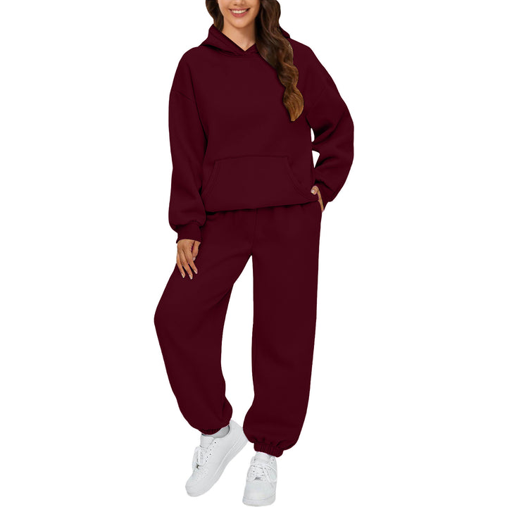 Damen nan gemütliches French-Terry Loungewear-Set mit doppellagiger Kapuze, Kängurutasche und elastischem Knöchel-Jogger Echo Archiv