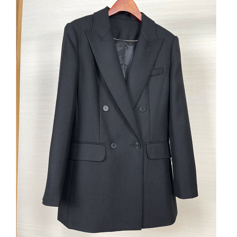 Damen Taillierter Longline-Blazer mit doppelreihiger Knopfleiste und Pattentaschen Echoarchiv