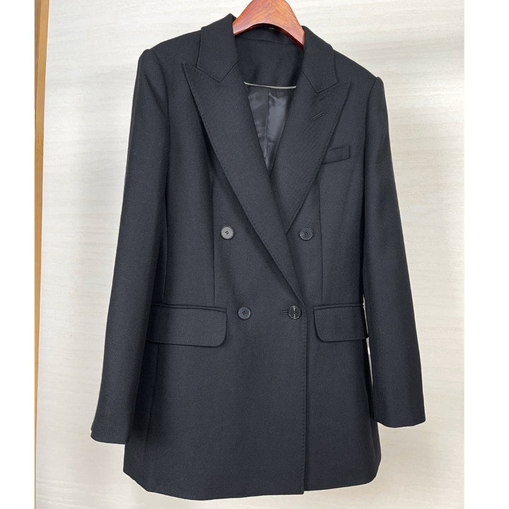 Damen Taillierter Longline-Blazer mit doppelreihiger Knopfleiste und Pattentaschen Echoarchiv