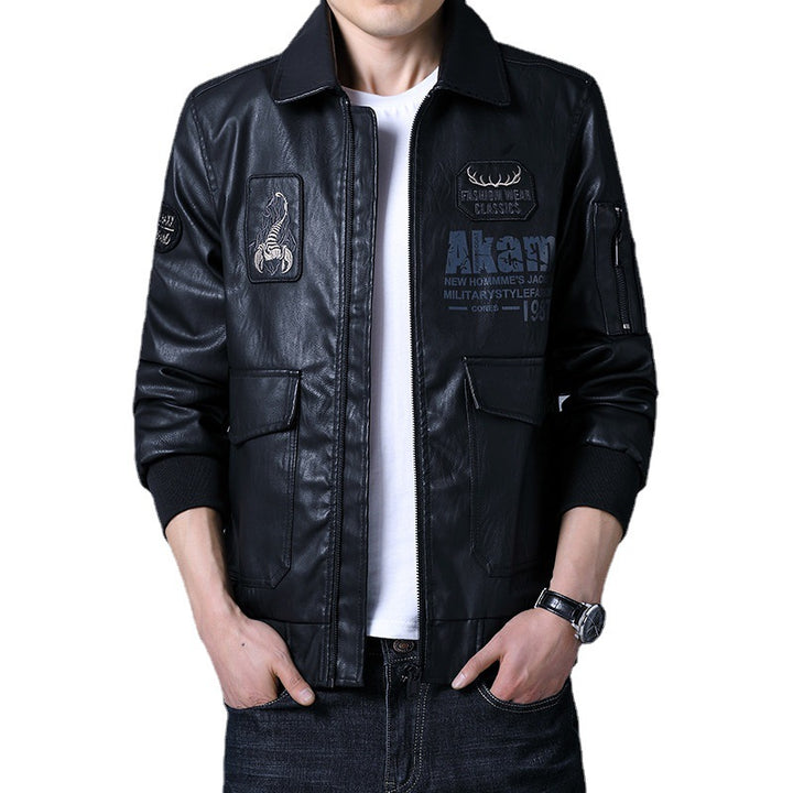 Herren militärisch inspirierte Kunstlederjacke mit praktischen Taschen Echoarchiv