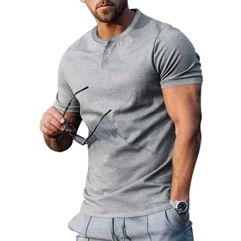Herren Kurzarm-Henley-T-Shirt mit praktischem Knopfdesign und körperbetonter Passform Echoarchiv