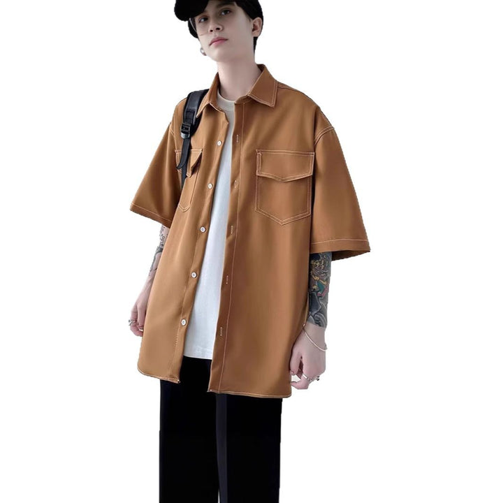 Herren Modisches Oversized Kurzarm-Hemd Echoarchiv