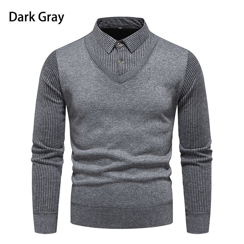 Herren Strickpullover mit V-Ausschnitt und modernem Rippenmuster Echoarchiv