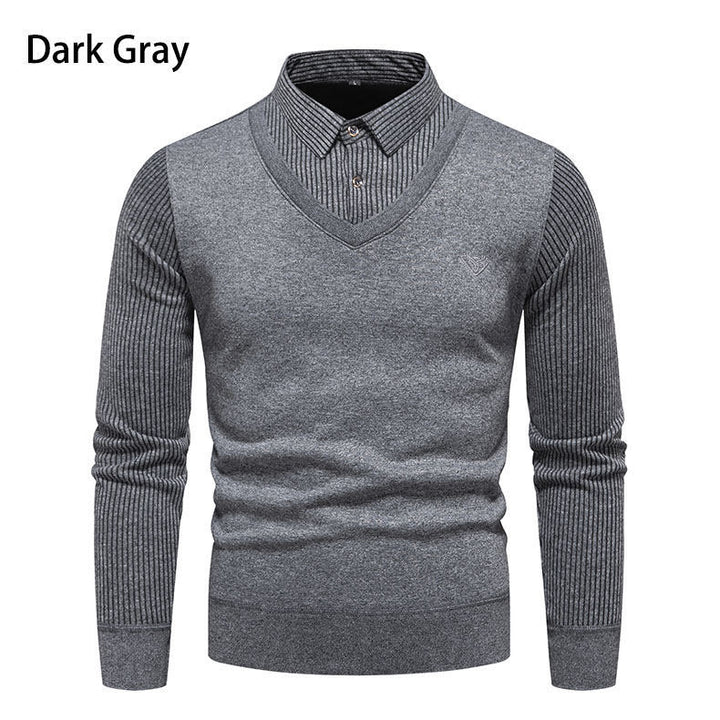 Herren Strickpullover mit V-Ausschnitt und modernem Rippenmuster Echoarchiv