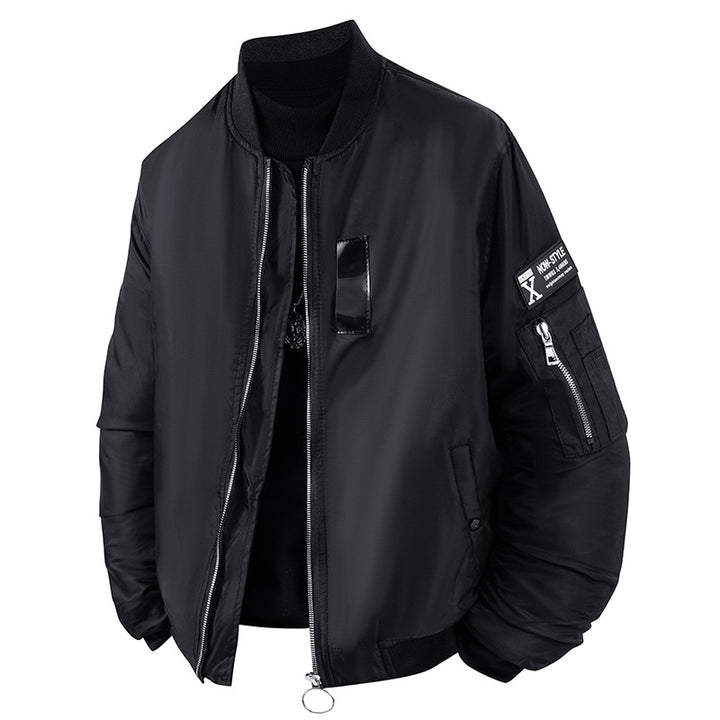 Men's modern aviator-style bomber jacket with insulated lining zip sleeve utility pocket and O-ring zip – Brevano