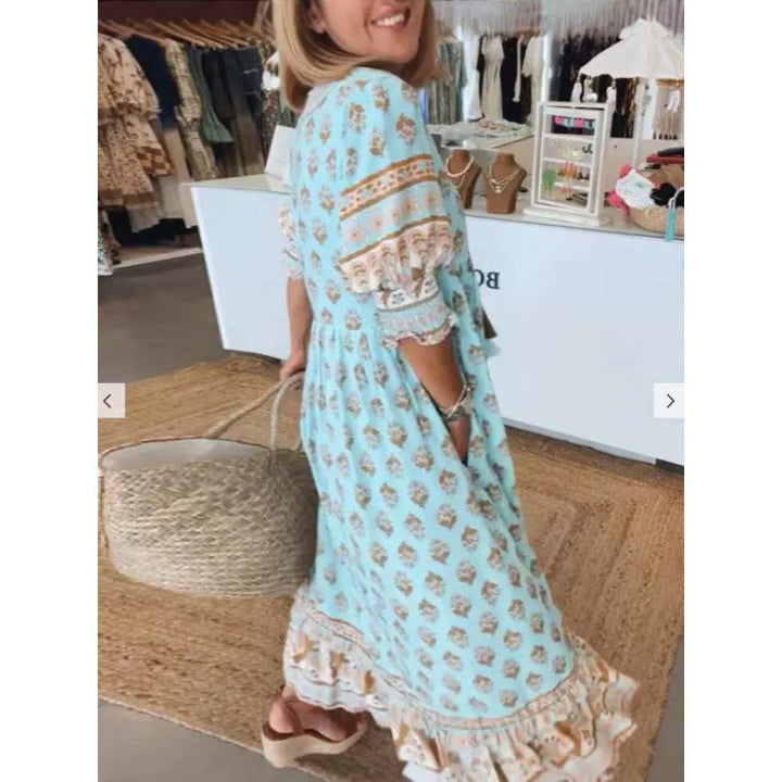 Damen Boho-Stil Kleid mit geflochtener Schnürung und handgefertigten Details Echoarchiv