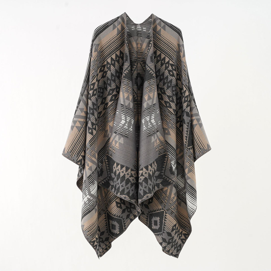 Damen Oversize-Überwurf im gewebten Ethno-Jacquard mit asymmetrischem Zipfelsaum – Célinea
