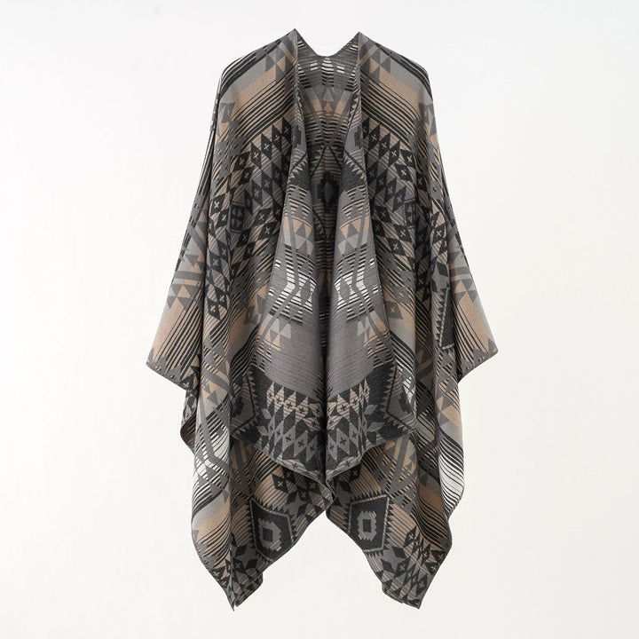 Damen Oversize-Überwurf im gewebten Ethno-Jacquard mit asymmetrischem Zipfelsaum Echo Archiv