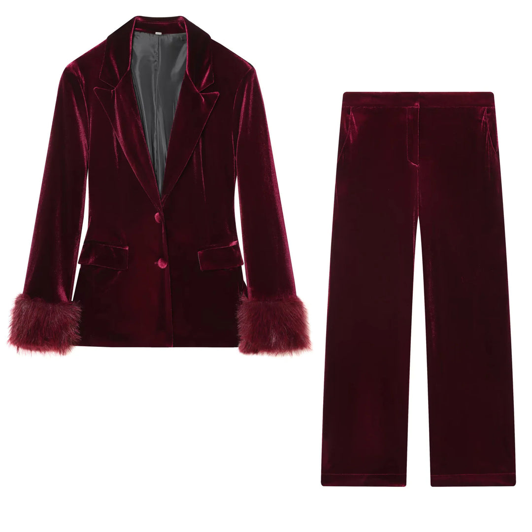 Damen weite Samt-Hose mit hoher Taille, geradem Bein und seitlichen Eingrifftaschen – Avélisse