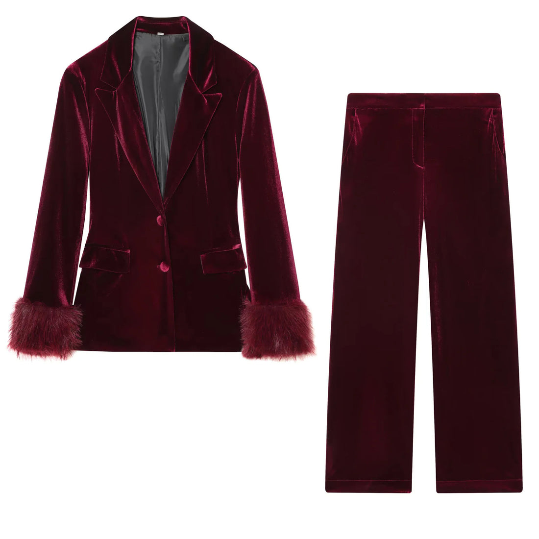 Damen weite Samt-Hose mit hoher Taille, geradem Bein und seitlichen Eingrifftaschen – Avélisse