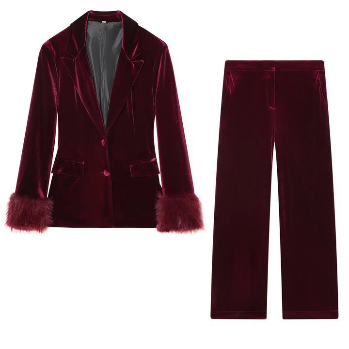 Damen weite Samt-Hose mit hoher Taille, geradem Bein und seitlichen Eingrifftaschen – Avélisse
