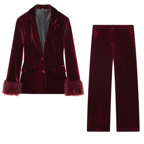 Damen weite Samt-Hose mit hoher Taille, geradem Bein und seitlichen Eingrifftaschen – Avélisse