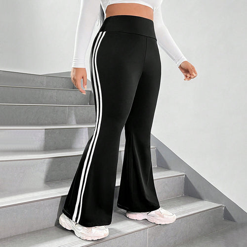 Damen Sportliche Flared Leggings mit elastischem hohen Bund und seitlichen Streifen Echo Archiv