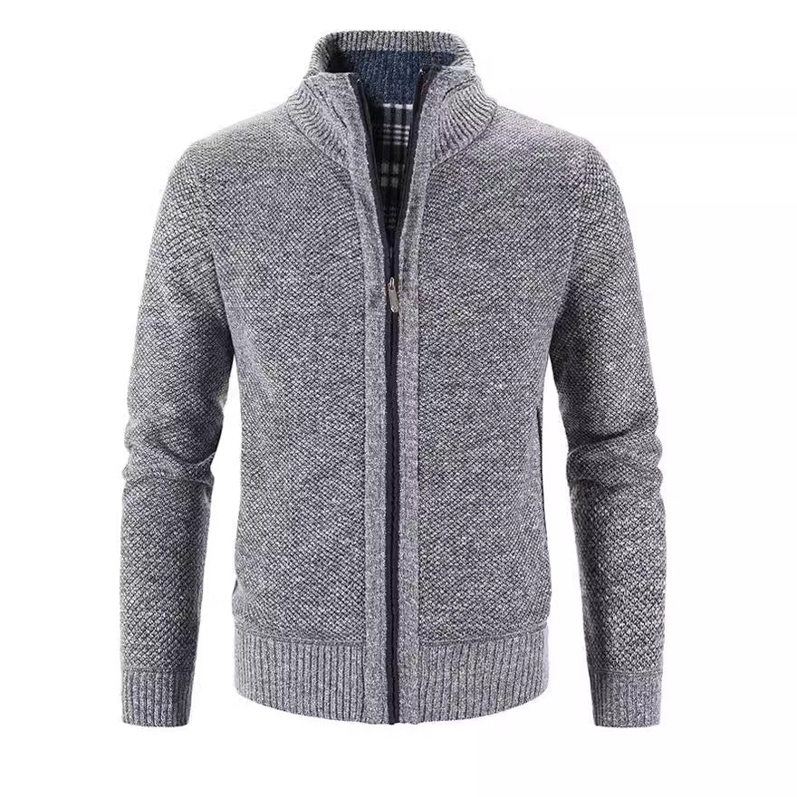 Herren Strickjacke mit strukturiertem Muster und hohem Stehkragen Echoarchiv