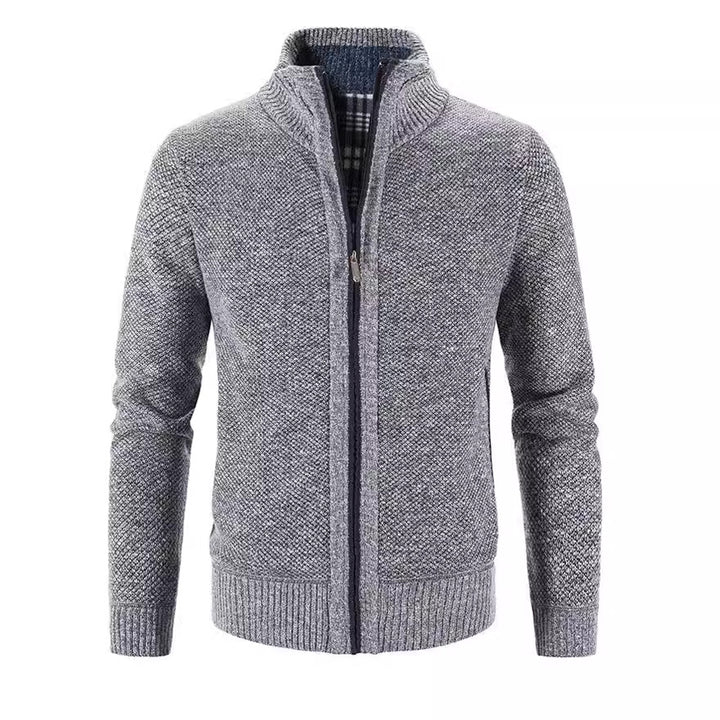 Herren Strickjacke mit strukturiertem Muster und hohem Stehkragen Echoarchiv