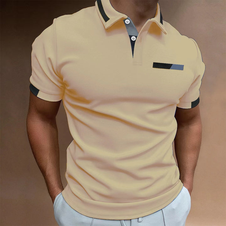Herren elegantes Kurzarm-Polohemd mit Kontrastdetails Echoarchiv