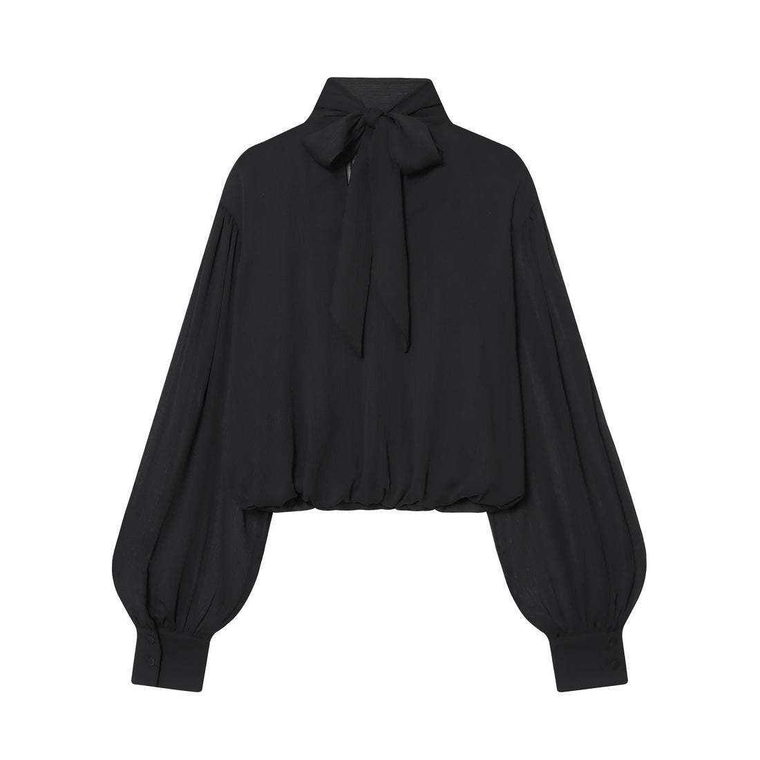 Damen drapiertes Cropped-Top mit Rollkragen und Ballonärmeln – Orélia