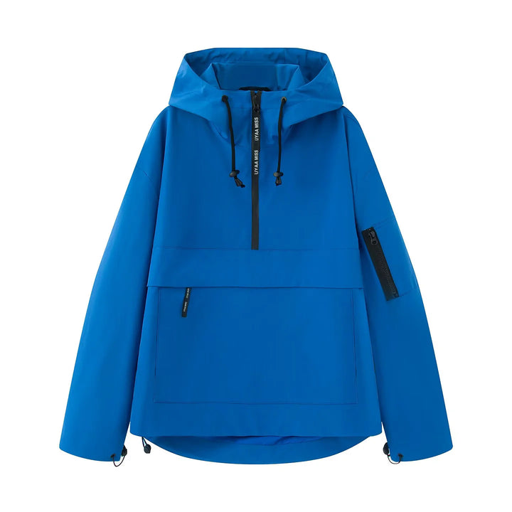 Damen nan winddichte Anorak-Pulloverjacke mit Kapuze, halbem Reißverschluss und großer Kängurutasche Echo Archiv