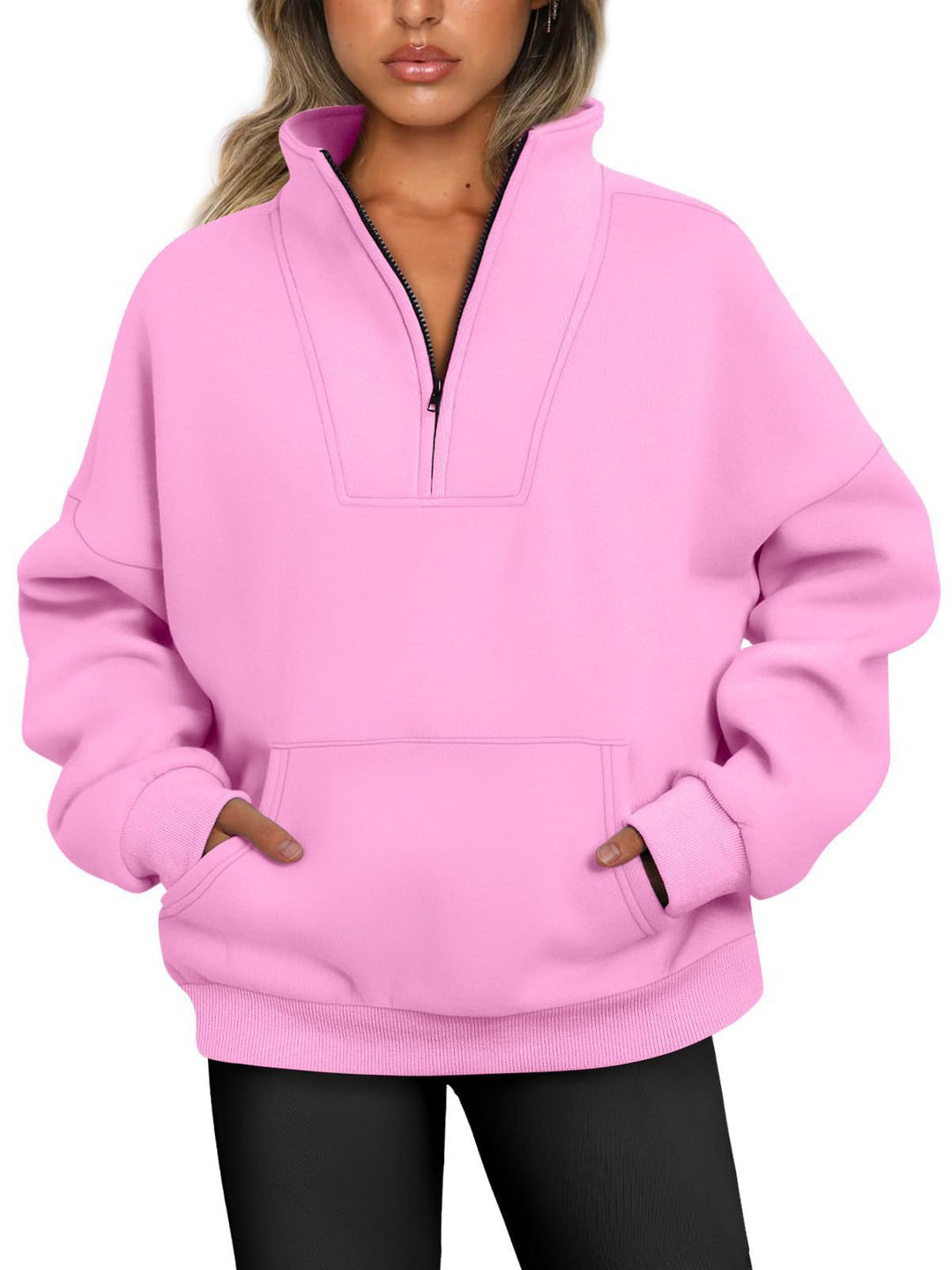 Damen nan oversized Halbzip-Hoodie mit hohem Stehkragen, Kängurutasche und gerippten Bündchen Echo Archiv