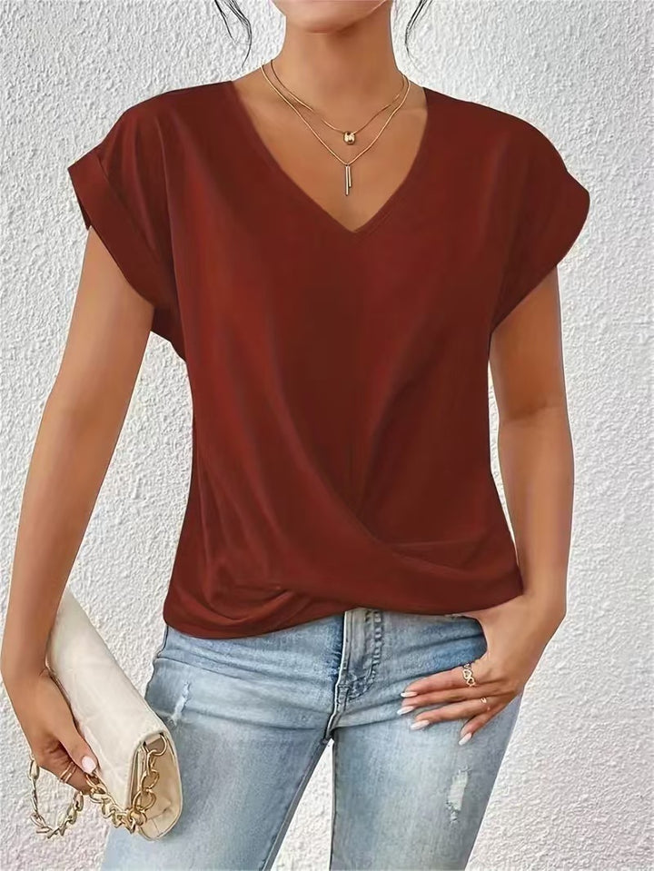 Damen elegante V-Ausschnitt Bluse mit lässiger Drapierung Echo Archiv