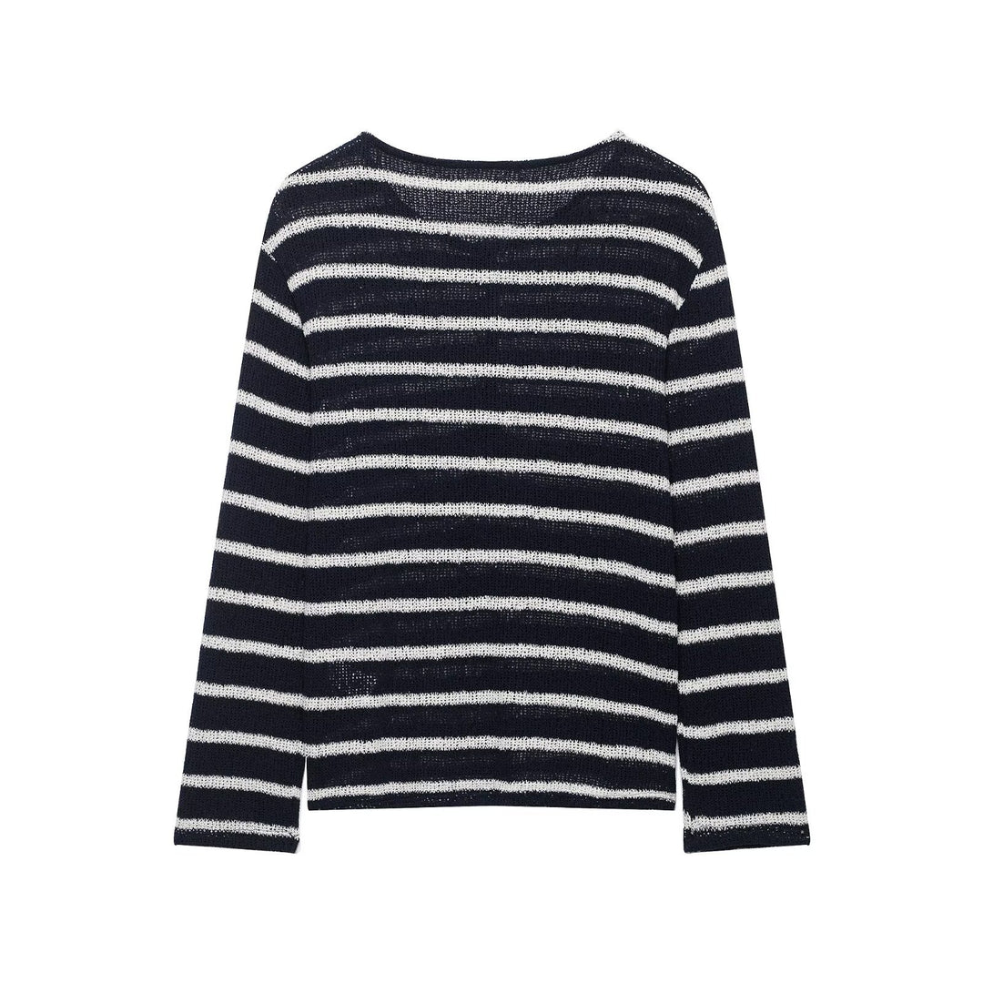 Damen Gestreifter Strick-Henleypullover mit Knopfleiste und Leichtstruktur Echo Archiv