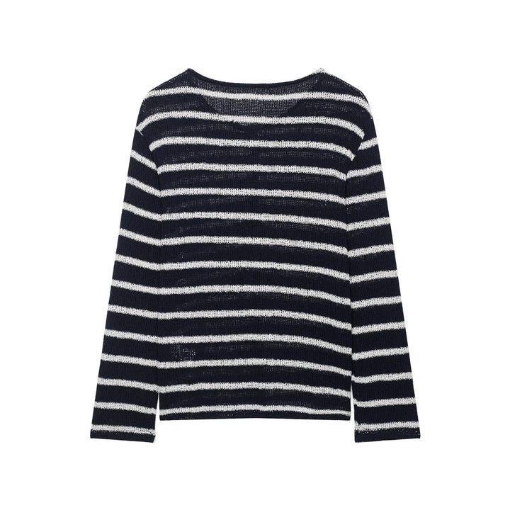 Damen Gestreifter Strick-Henleypullover mit Knopfleiste und Leichtstruktur Echo Archiv