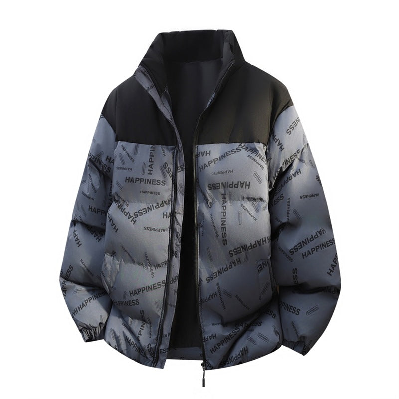Unisex Oversize-Steppjacke mit Allover-Print, Stehkragen & Kordelzugsaum Echoarchiv