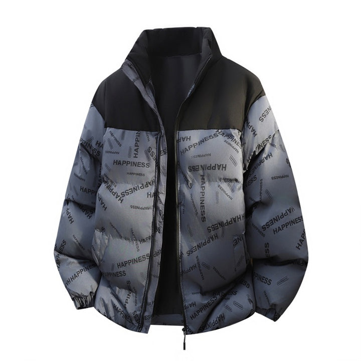 Unisex Oversize-Steppjacke mit Allover-Print, Stehkragen & Kordelzugsaum Echoarchiv