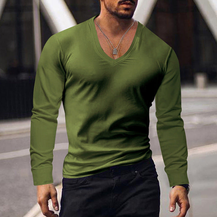 Herren V-Ausschnitt Langarmshirt aus weichem Baumwollmix mit figurbetonter Passform Echoarchiv