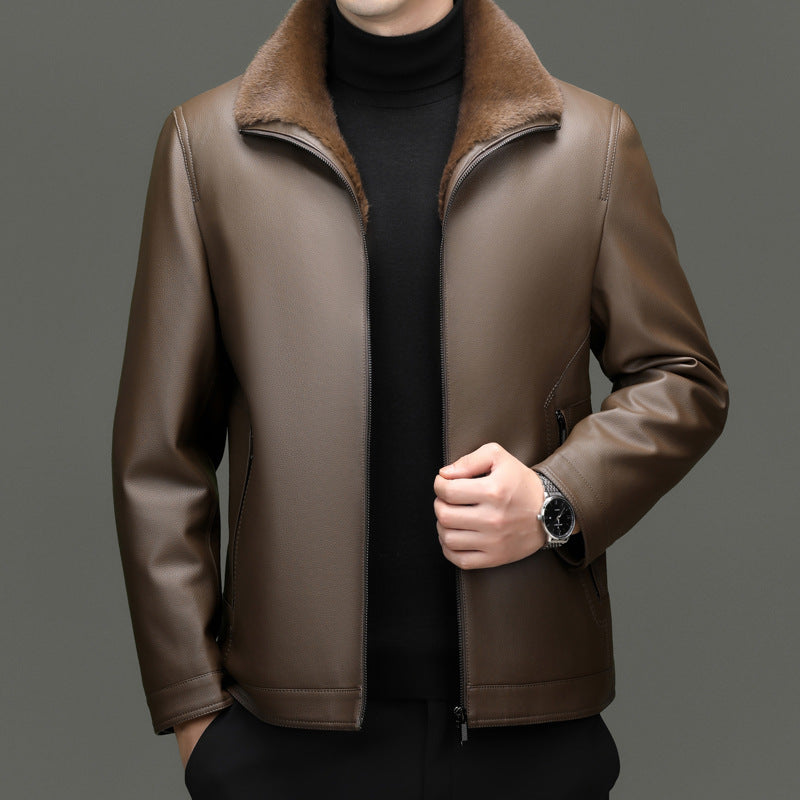 Herren Lederjacke mit wärmendem Lammfellkragen und verdecktem Reißverschluss Echo Archiv
