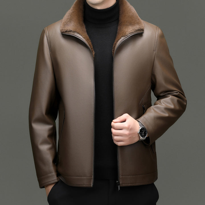 Herren Lederjacke mit wärmendem Lammfellkragen und verdecktem Reißverschluss Echo Archiv