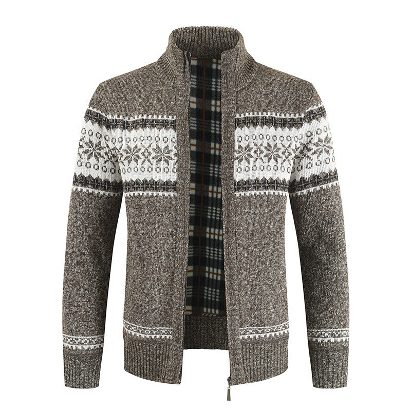 Herren Strickjacke mit modernem Norweger-Muster und hohem Kragen Echoarchiv