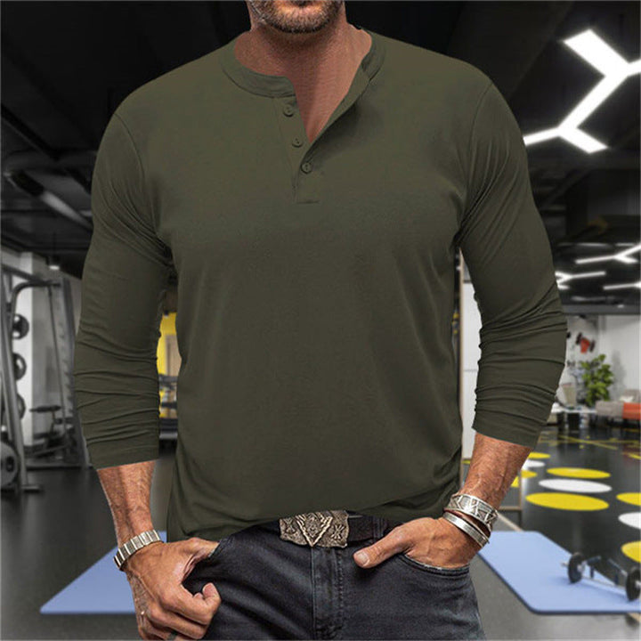 Herren Langarm-Henley-Shirt aus atmungsaktiver Baumwollmischung Echoarchiv