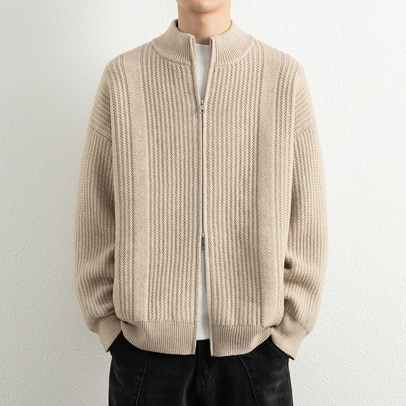 Herren Strickjacke mit modernem Zipper und strukturierter Oberfläche Echoarchiv