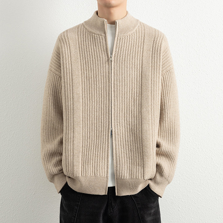 Herren Strickjacke mit modernem Zipper und strukturierter Oberfläche Echoarchiv