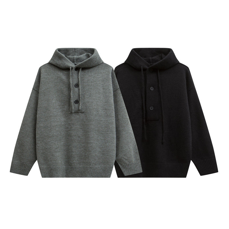 Damen Oversize Kapuzenstrickpullover mit halber Knopfleiste und Rippbündchen Echoarchiv