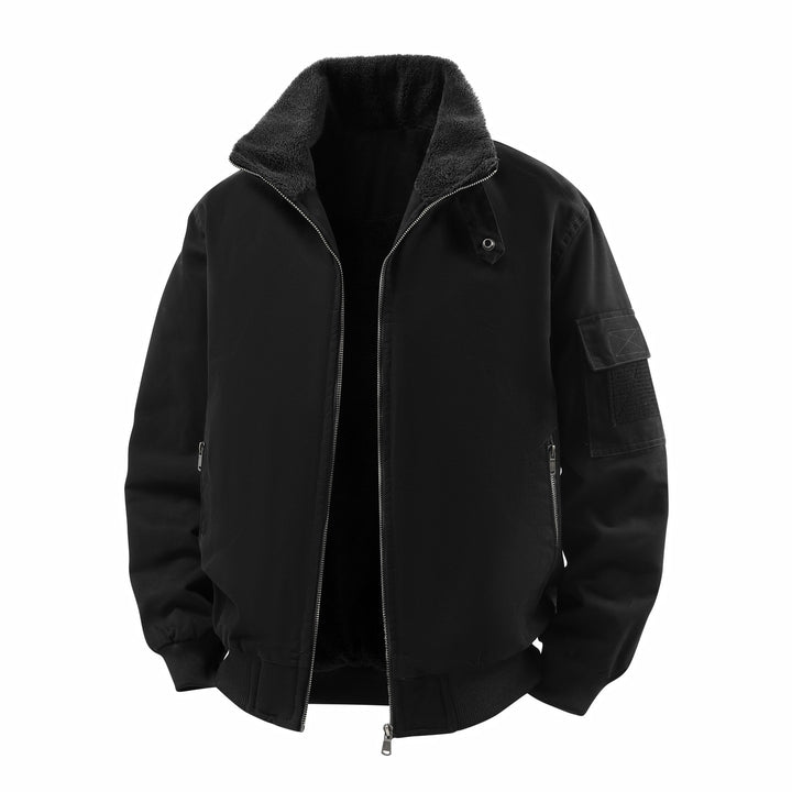 Herren Kurze Thermo-Bomberjacke mit Teddykragen, Fleece-Innenfutter & Utility-Ärmeltasche Echoarchiv