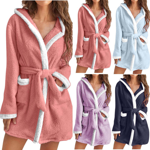 Damen Kuscheliger Bademantel mit weichem Sherpa-Futter und praktischen Taschen – Avelisse