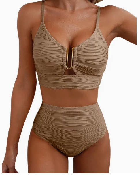 Damen hochgeschnittener Bikini mit gerafftem Oberteil Echo Archiv