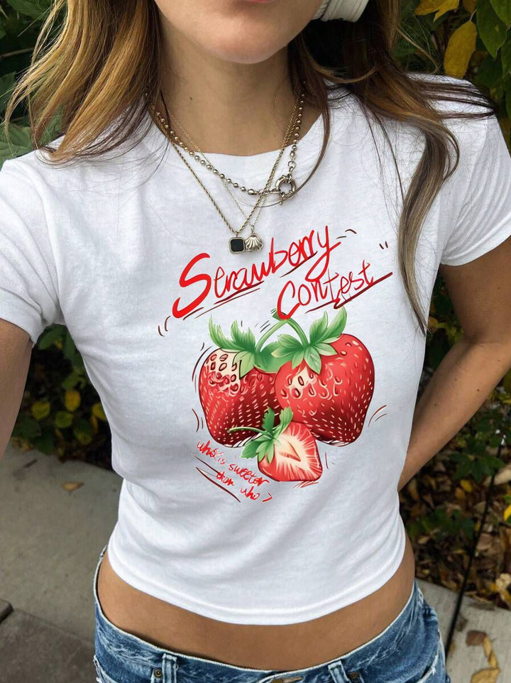 Damen Crop-T-Shirt mit künstlerischem Statementdruck Echo Archiv