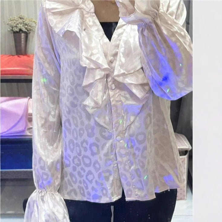 Damen Rüschenbluse aus Chiffon mit Jacquard-Leopardenmuster Echo Archiv