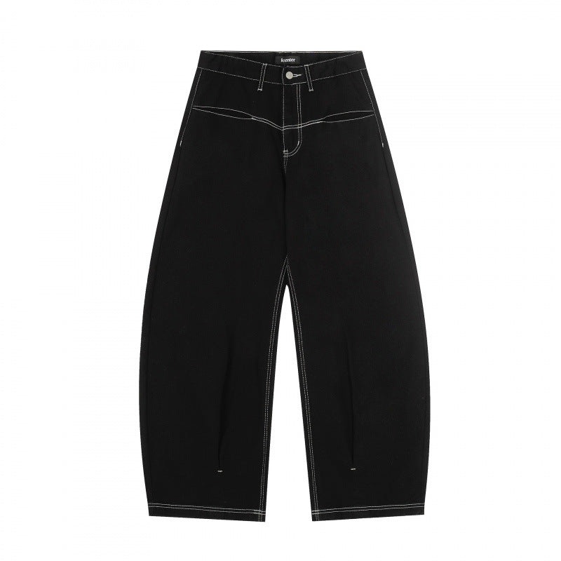 Damen Weite Cropped Ballon-Jeans mit hohem Bund und sichtbaren Kontrastnähten Echo Archiv