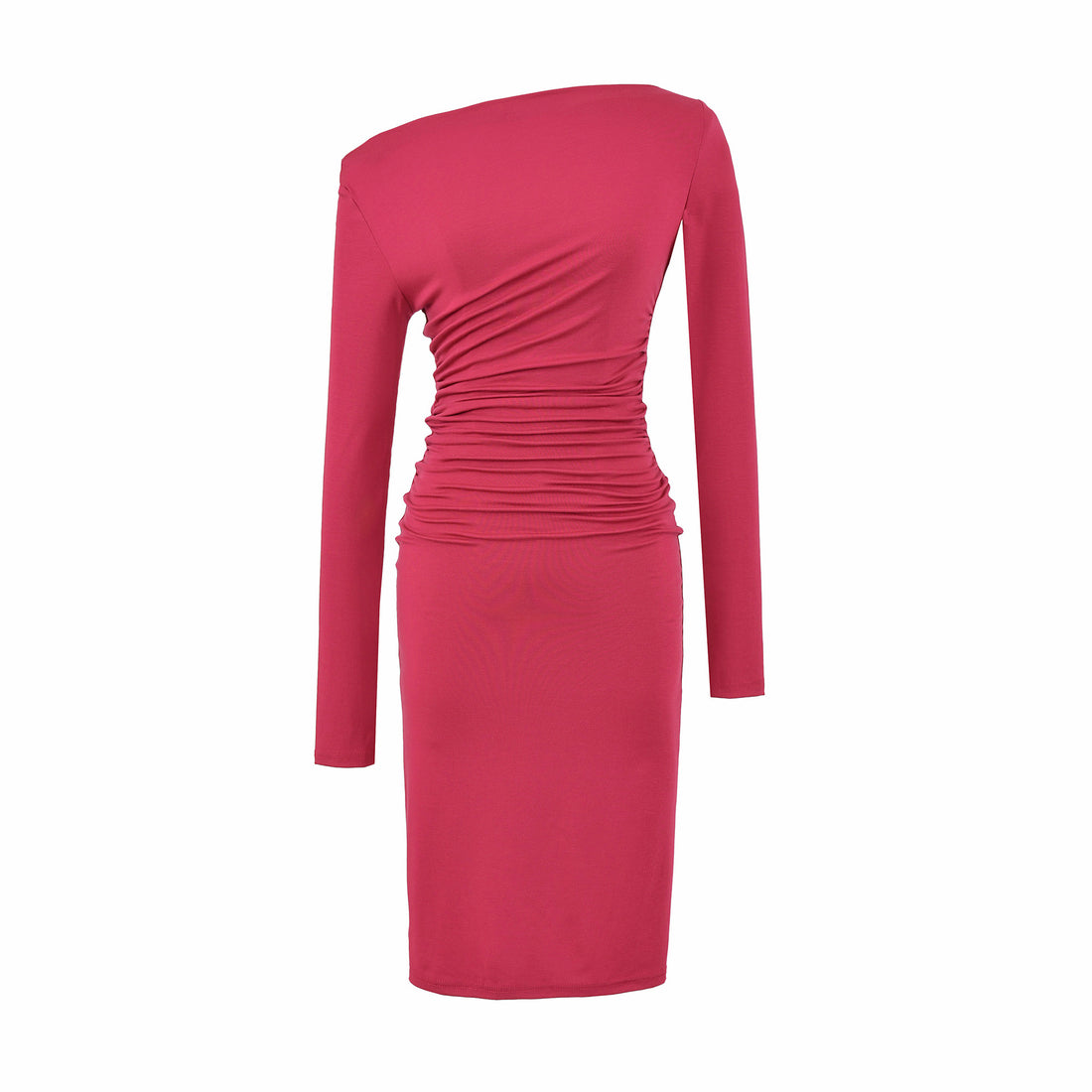 Damen Asymmetrisches Ein-Schulter-Midikleid mit Raffung und Langarm Echoarchiv