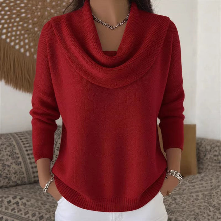 Damen nan fein gestrickter Pullover mit Wasserfallkragen und geripptem Saum Echo Archiv