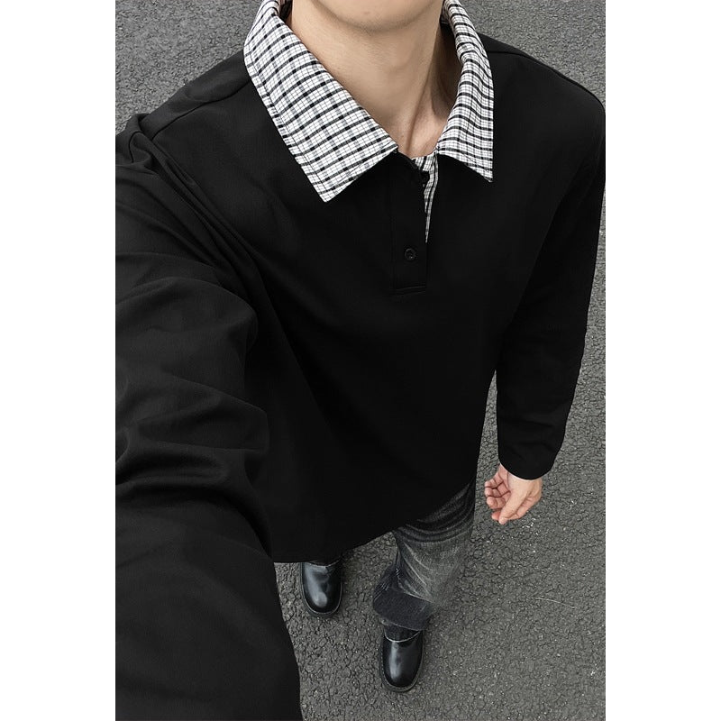 Herren Langarm-Poloshirt mit kontrastkariertem Hemdkragen Echo Archiv