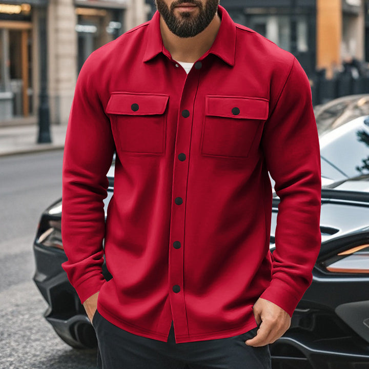 Herren nan Wollmix-Überhemdjacke mit Pattentaschen verdeckter Druckknopfleiste und Hemdkragen Echo Archiv