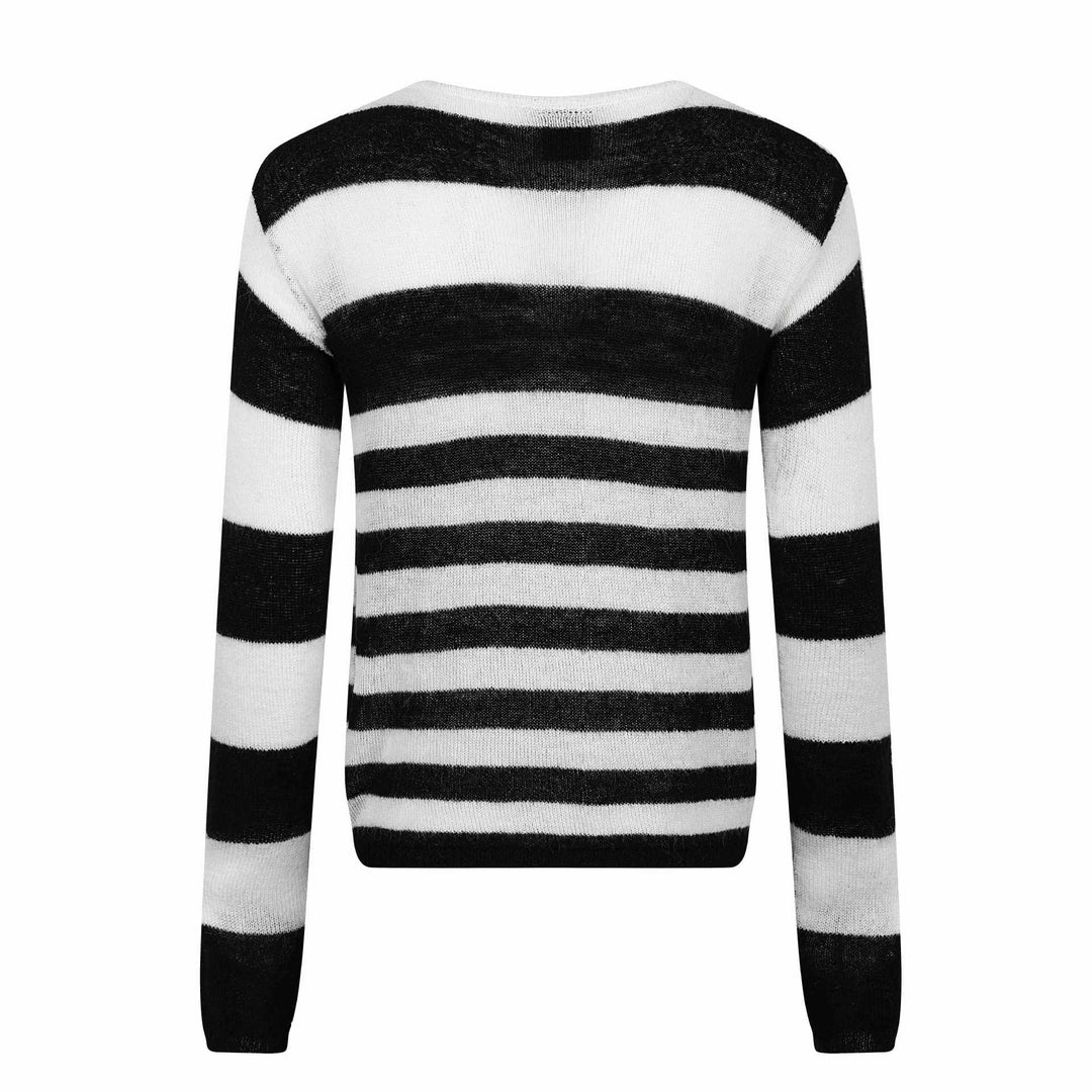 Unisex Gestreifter leichter Mohair‑Mix Rundhalspullover mit Vintage‑Motiv Echoarchiv