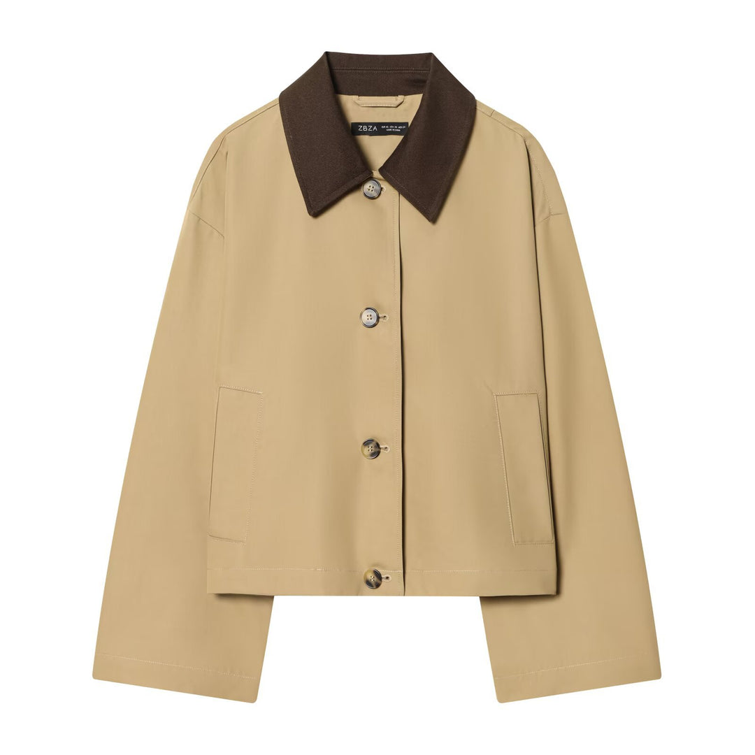 Damen Kurze Oversize-Harringtonjacke mit Kontrastkragen und aufgesetzten Taschen Echo Archiv