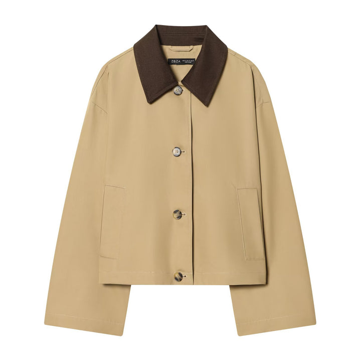 Damen Kurze Oversize-Harringtonjacke mit Kontrastkragen und aufgesetzten Taschen Echo Archiv